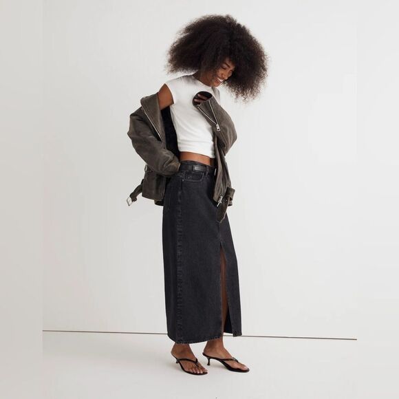 *Flaw-Spot* Madewell Denim Mid-Rise Maxi Skirt Size 33 in Lunar Wash NWT - Picture 3 of 14